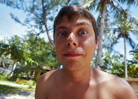 Funny boy at the beach Stock Photos
