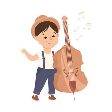 Funny Boy Playing Cello or Violoncello Musical Instrument Performing on Stage Stock Illustration