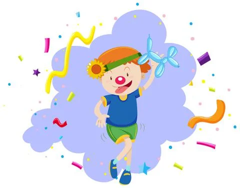 Funny boy with red nose dancing Illustrazione stock