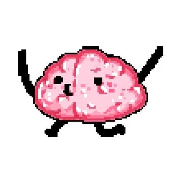 Funny brain character pixel art vector illustration Stock Illustration