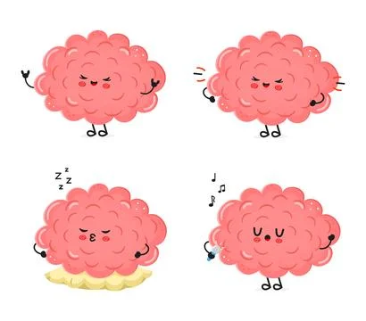 Funny Brain characters bundle set. Vector hand drawn doodle style cartoon c.. Stock Illustration