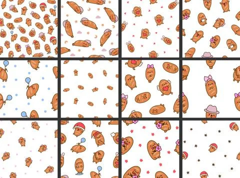 Funny bread characters. Seamless pattern. Stock Illustration