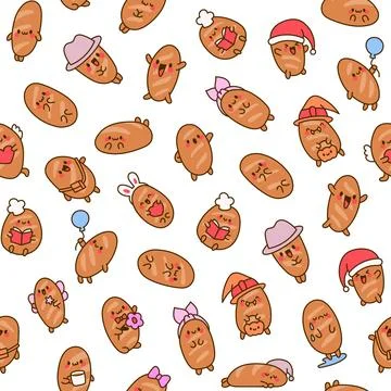 Funny bread characters. Seamless pattern. 스톡 일러스트