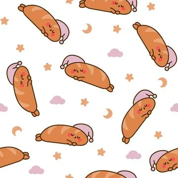Funny bread characters. Seamless pattern. Illustrazione stock
