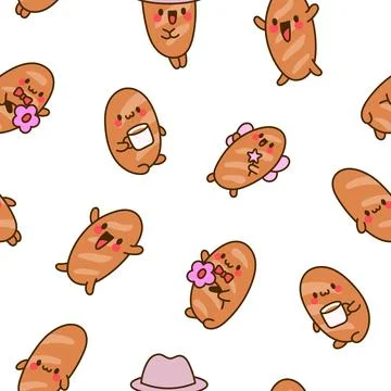 Funny bread characters. Seamless pattern. Illustrazione stock