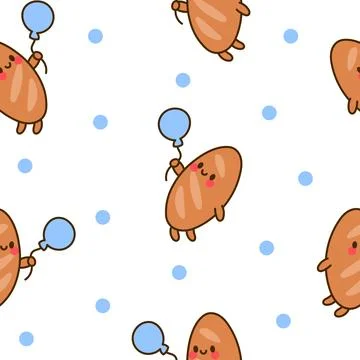 Funny bread characters. Seamless pattern. 스톡 일러스트