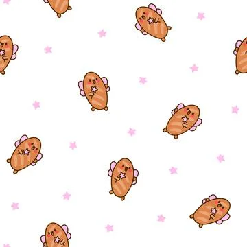 Funny bread characters. Seamless pattern. Stock Illustration