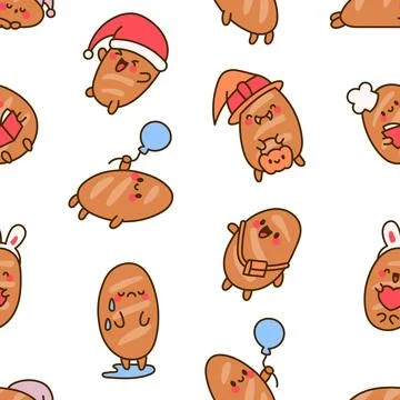 Funny bread characters. Seamless pattern. Stock Illustration