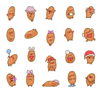 Funny bread characters. Tasty bakery pastries. Stock Illustration