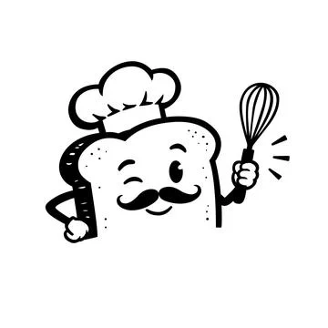 Funny Bread Chef Character with Whisk Vector Stock Illustration