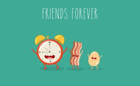 Funny breakfast set. Comic characters. Vector illustrations. Stock Illustration