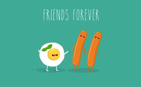 Funny breakfast set. Comic characters. Vector illustrations. Stock Illustration