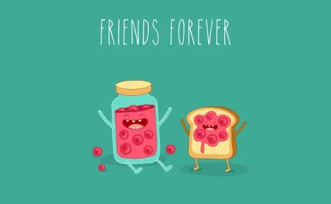 Funny breakfast set. Comic characters. Vector illustrations. Stock Illustration