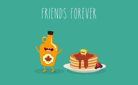 Funny breakfast set. Comic characters. Vector illustrations. Stock Illustration