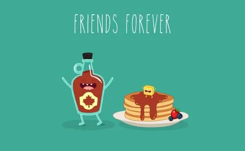 Funny breakfast set. Comic characters. Vector illustrations. Illustrazione stock