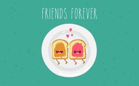 Funny breakfast set. Comic characters. Vector illustrations. Stock Illustration