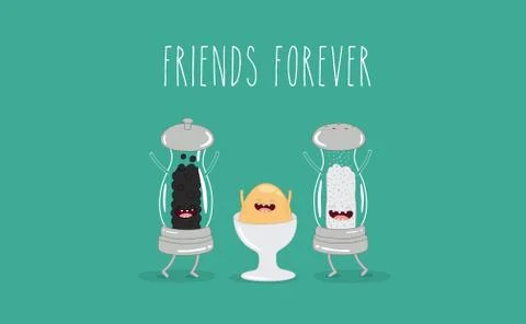 Funny breakfast set. Comic characters. Vector illustrations. Stock Illustration