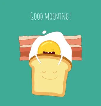 Funny breakfast set. Comic characters. Vector illustrations. Stock Illustration