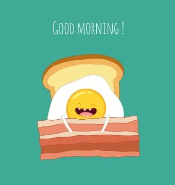 Funny breakfast set. Comic characters. Vector illustrations. Stock Illustration