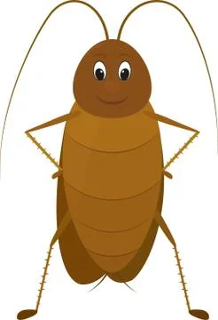 Funny brown cockroach standing and smiling on a white background Illustrazione stock