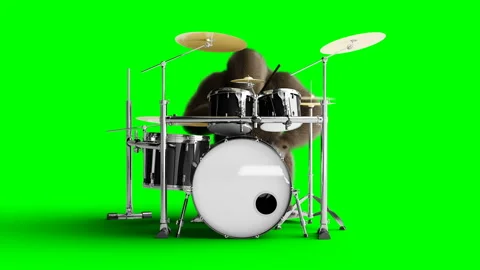Funny brown gorilla play the drum. Super realistic fur and hair. Green screen 4K Stock Footage 93539386