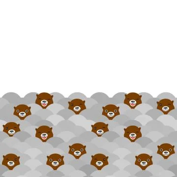 Funny brown otters on gray waves. Card banner, white pattern background. Kawa Stockillustratie