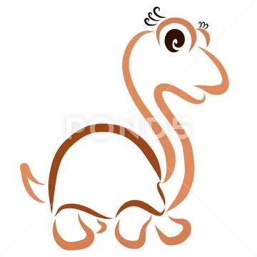 Funny brown turtle with a long neck and gorgeous eyelashes Stock Illustration