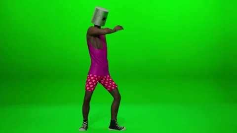 Funny Bucket Head Black Dancer Slow Motion VFX Stock Footage 321449403