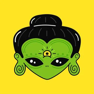 Funny Buddha alien face with third eye. Vector hand drawn cartoon kawaii Stock Illustration
