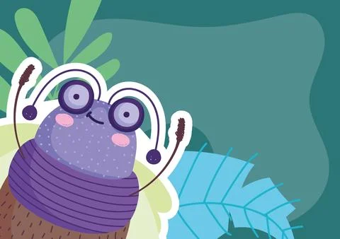 Funny bug and leaf Illustrazione stock