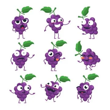 Funny bunch of grapes - vector isolated cartoon emoticons Stock Illustration