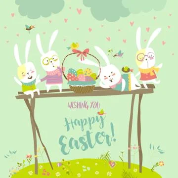 Funny bunnies celebrating Easter Stock Illustration