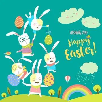 Funny bunnies celebrating Easter Stock Illustration