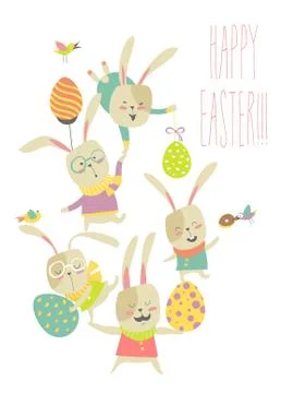 Funny bunnies celebrating Easter Stock Illustration