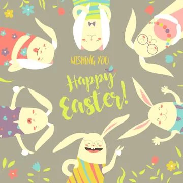 Funny bunnies celebrating Easter Stock Illustration