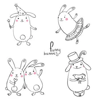 Funny bunnies on a white background Stock Illustration