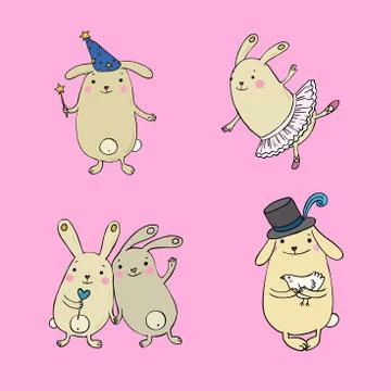 Funny bunnies on a white background. Stock Illustration