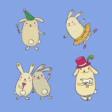 Funny bunnies on a white background. Stock Illustration