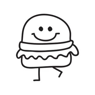 Funny burger doodle style vector illustration black and white Stock Illustration