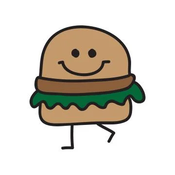 Funny burger doodle style vector illustration colour Stock Illustration