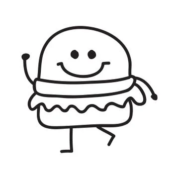 Funny burger doodle style vector illustration black and white Stock Illustration
