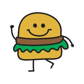Funny burger doodle style vector illustration colour Stock Illustration