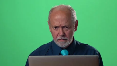 Funny business man has problem on computer and yells, furious in rage and anger Stock Footage 138456179