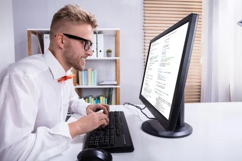 Funny Businessman Working On Computer Stock Photos