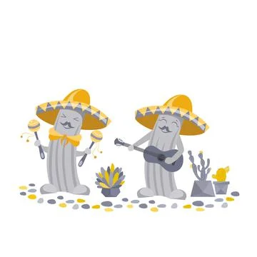 Funny cacti in sombrero Illustrazione stock