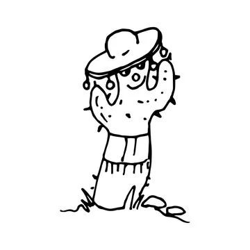 Funny Cactus in Mexican hat. Vector sketch illustration. Doodle style. Stock Illustration