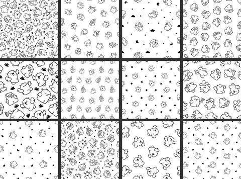 Funny cactus. Seamless pattern. Coloring Page. 스톡 일러스트
