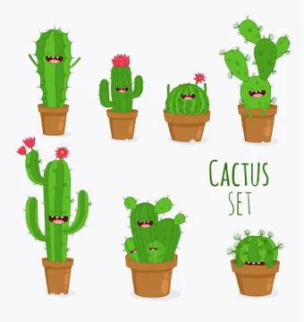Funny cactus stickers. Vector illustrations can be used as a sticker. Stock Illustration
