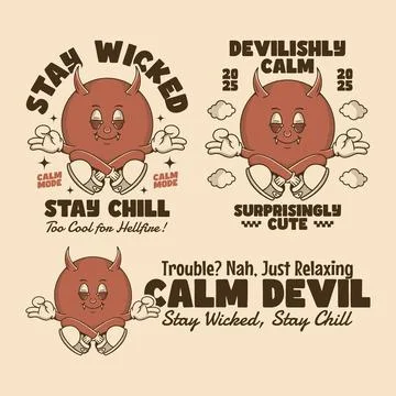 Funny Calm Devil Poses with Cool and Relaxed Attitude Quotes Stock Illustration