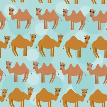 Funny camel seamless pattern with cute animal on a blue background Stock Illustration